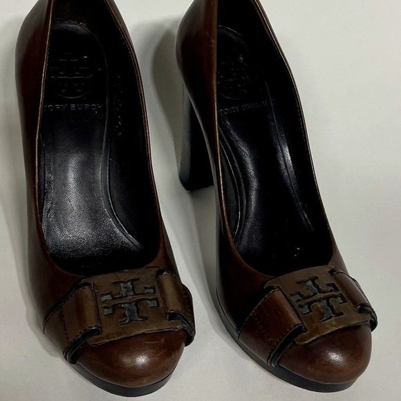 Tory Burch- Brown Leather Logoed - Heels - Picture 1 of 10